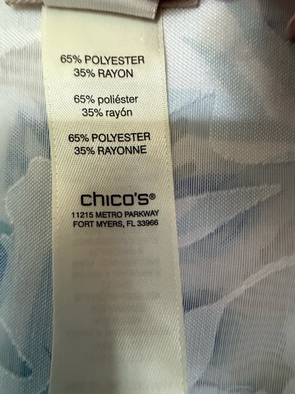 Chico's White Button-Front Top with Blue Floral Pattern - Picture 3 of 7